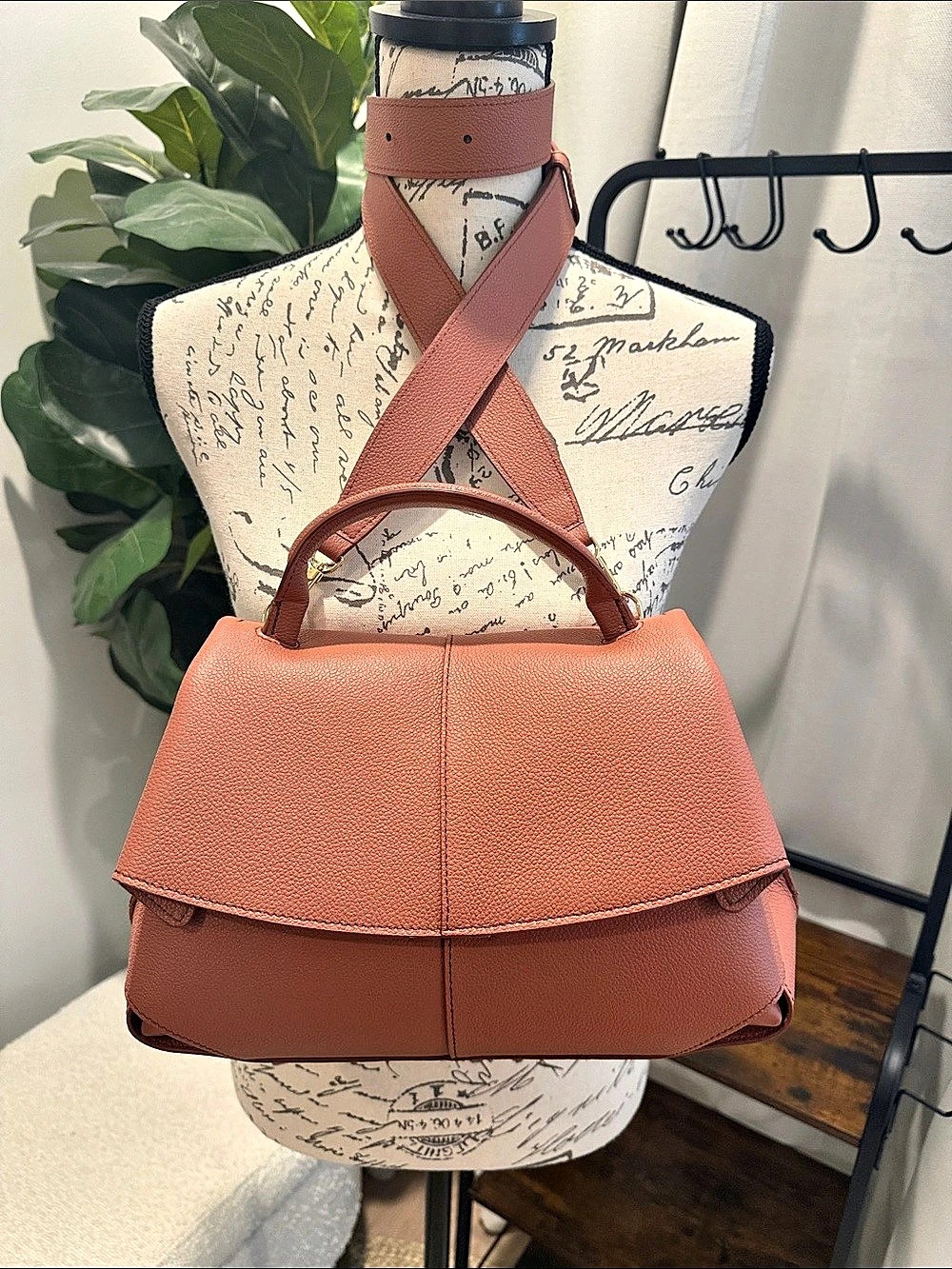 Polène Mokki Textured Terracotta Full-Grain Leather Bag Never Worn + Dust Bag